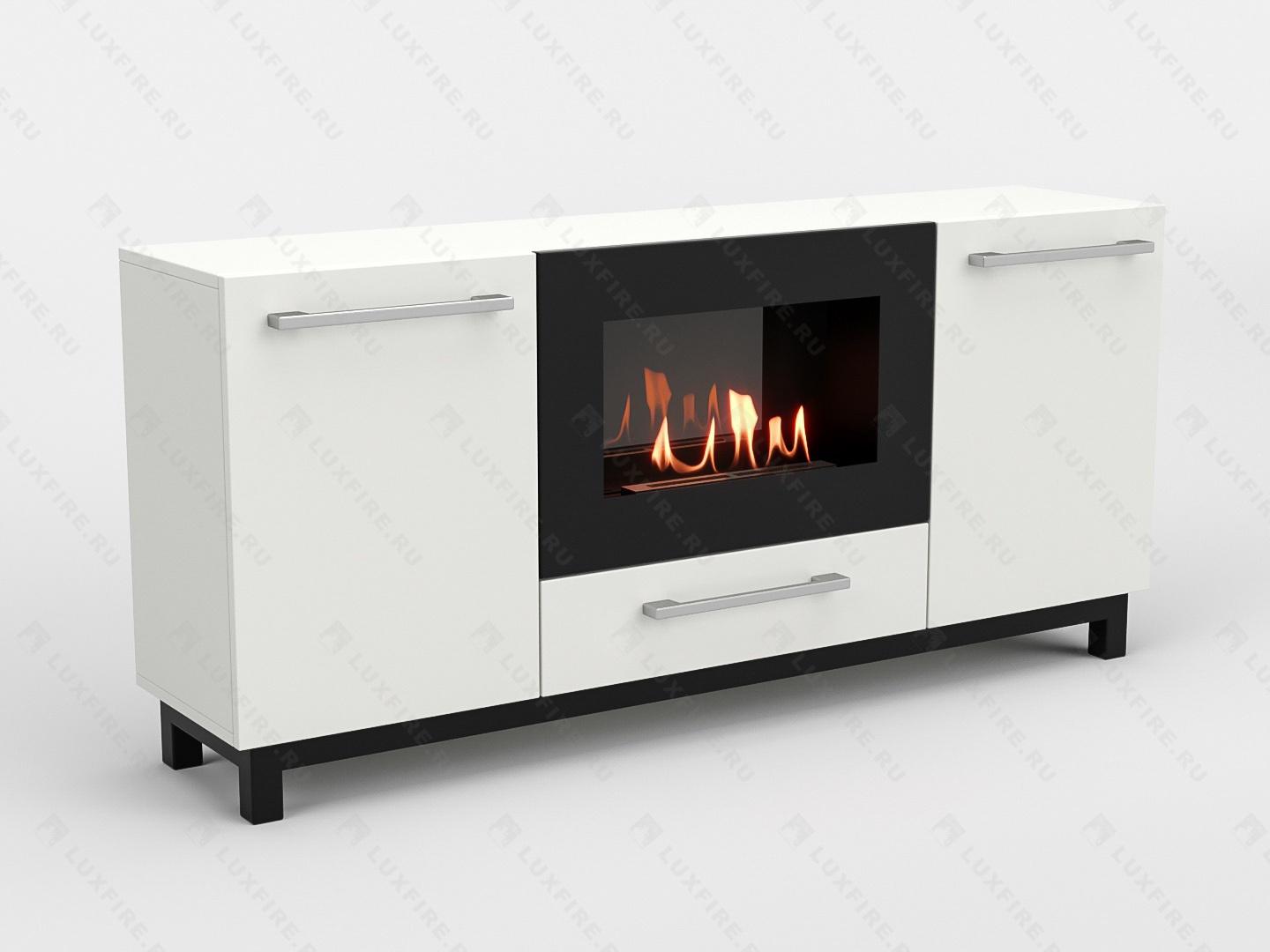 Тумба ТВ Lux Fire "Амур" напольная 1400 матовая, белая с биокамином 600